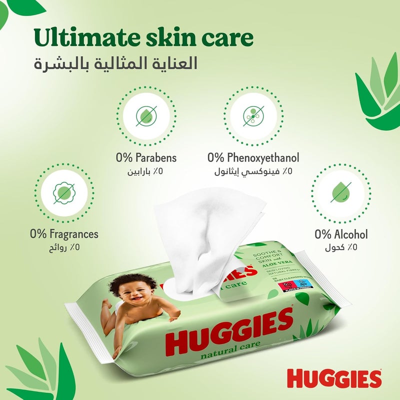 Huggies Natural Baby Wipes, Aloe Vera Wipes, 3 Pack x 56 Wipes (168 Wipes) - Image 2